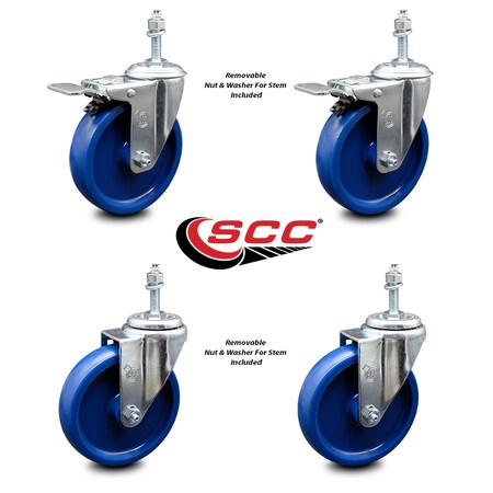 Service Caster 5 Inch Solid Polyurethane Swivel 3/8 Inch Stem Caster Total Lock Brake SCC, 2PK SCC-TSTTL20S514-SPUS-381615-2-S-2